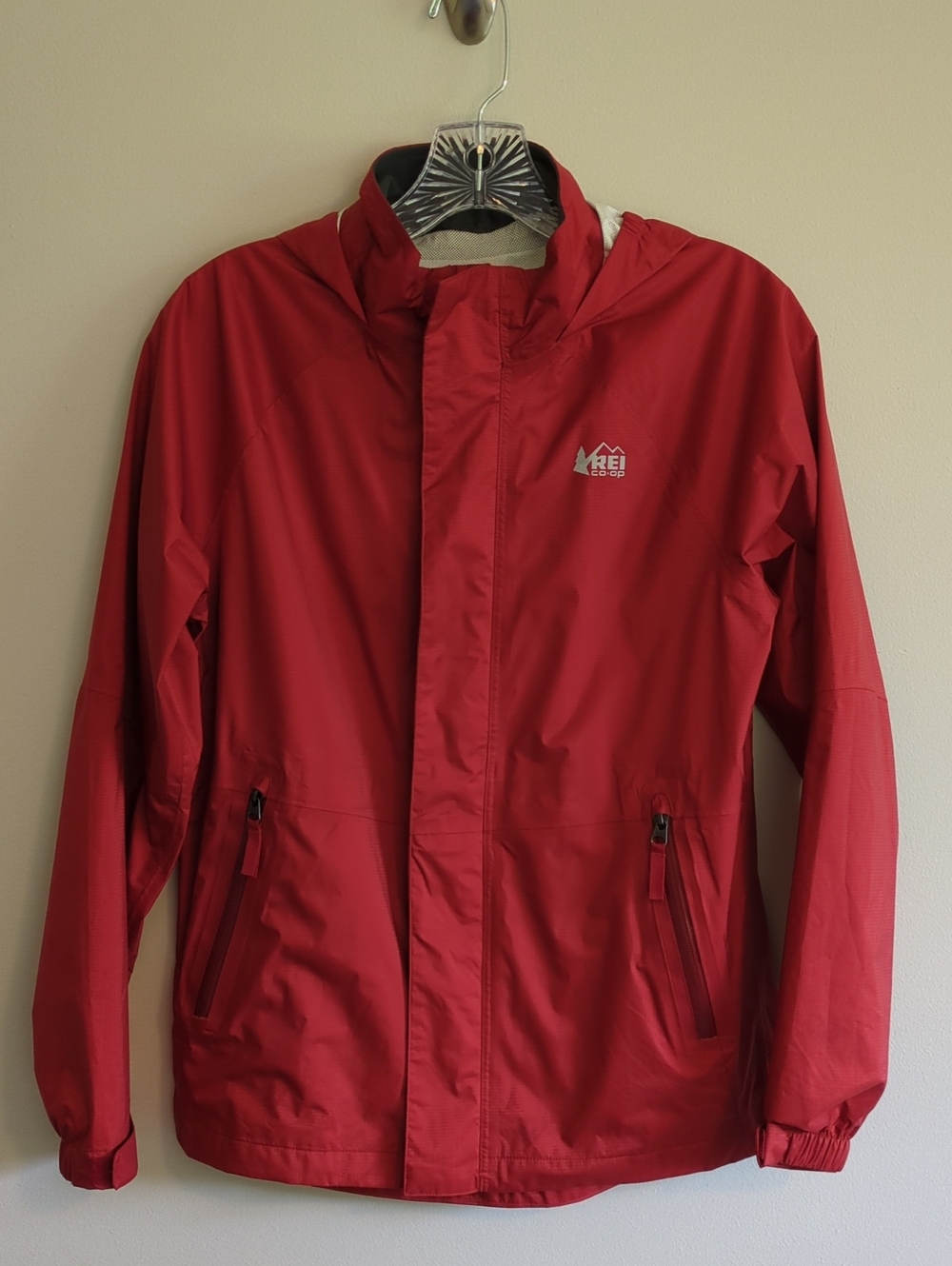 REI Red Hooded Rain Shell Jacket